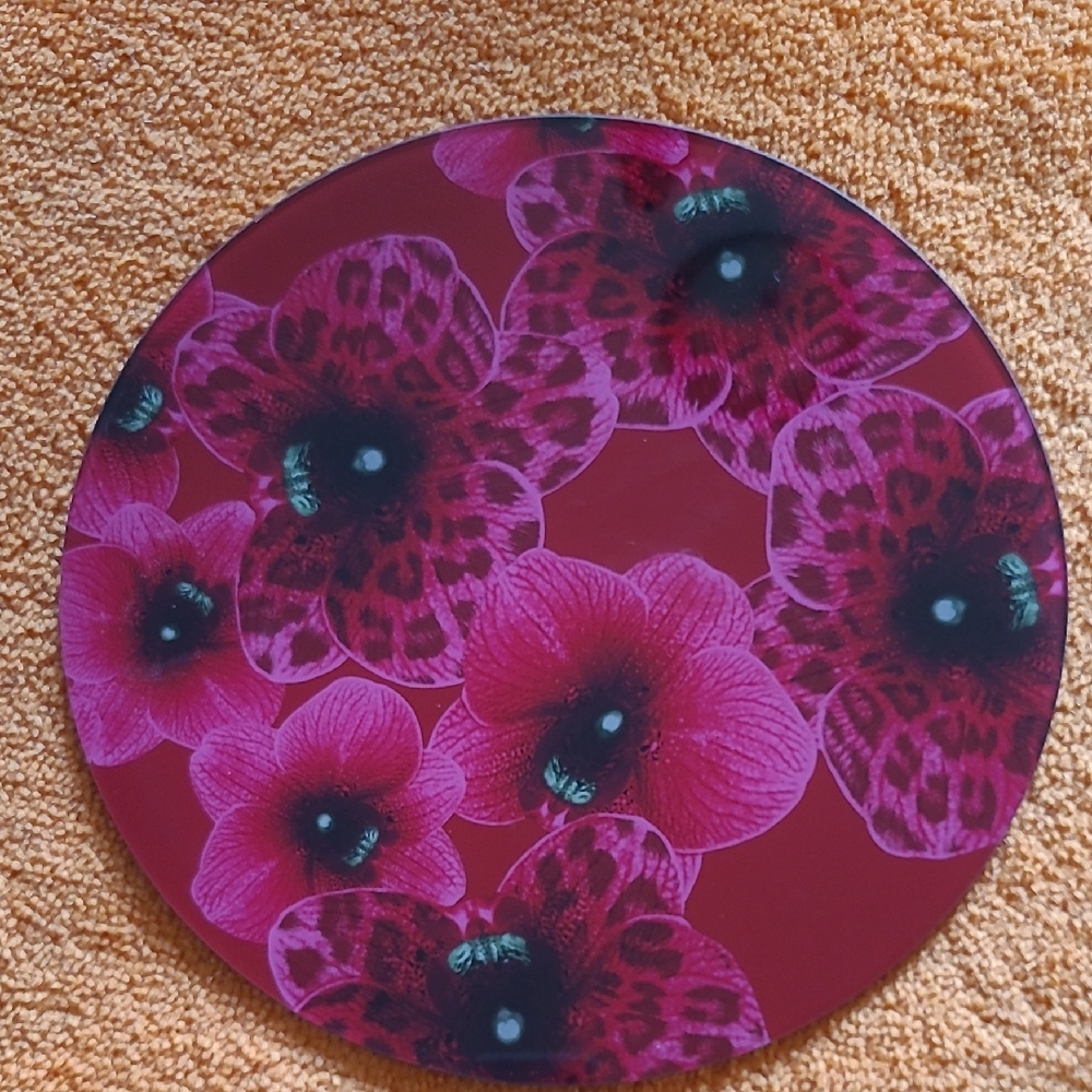 Glass Plate Lola Valentina Floral Pink and Red Round Decorative Plate